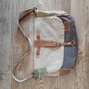 Myra Bag Tan and Gray Overflap Messenger Bag